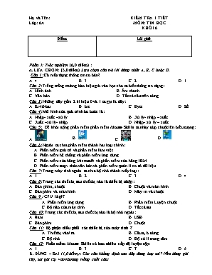 Đề kiểm tra 1 tiết môn Tin học Khối 6